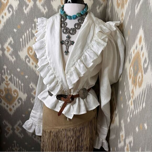 Ralph Lauren Spring 2011 Runway Collection White Linen Prairie Ruffle Blouse - Picture 3 of 16